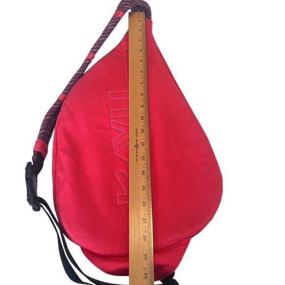 Kavu Pink Cotton Adjustable Strap Multiple Zip Pockets Sling Backpack - Picture 12 of 13
